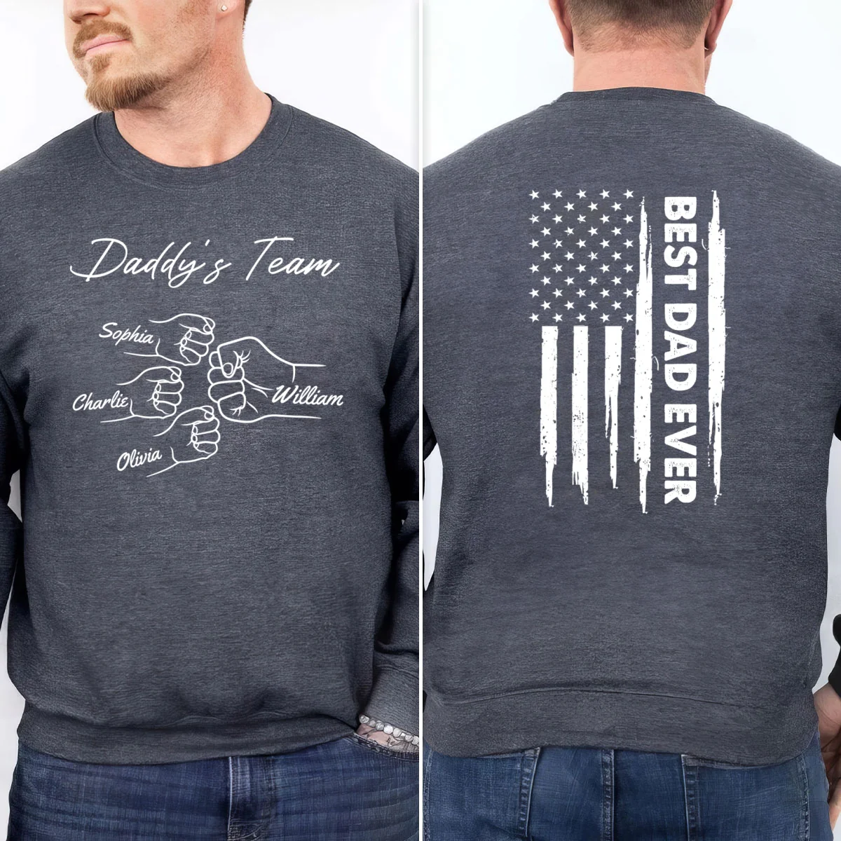 Best Dad Grandpa Ever Nation Flag Fist Bumps Personalized Double Sided Sweatshirt - Image 6