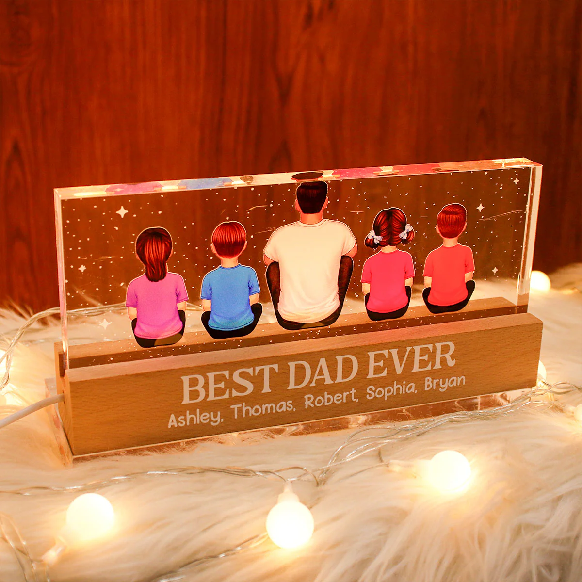 Best Dad Grandpa Ever Sitting Back View Personalized Acrylic LED Night Light - Image 3