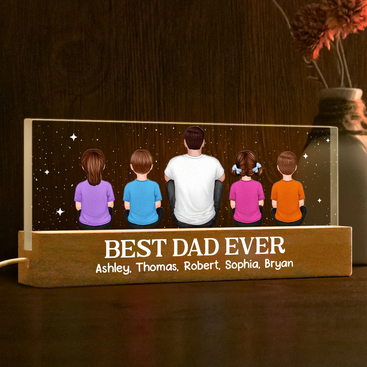 Best Dad Grandpa Ever Sitting Back View Personalized Acrylic LED Night Light - Image 6