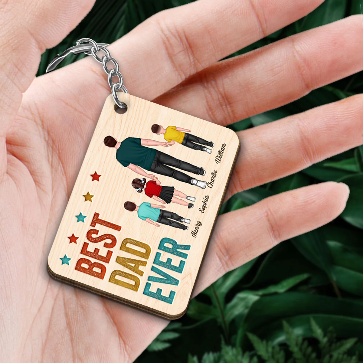 Best Dad Grandpa Ever Walking Man & Kids Personalized Wooden Keychain - Image 2
