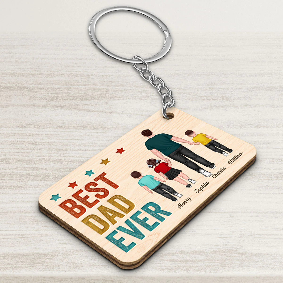 Best Dad Grandpa Ever Walking Man & Kids Personalized Wooden Keychain - Image 3