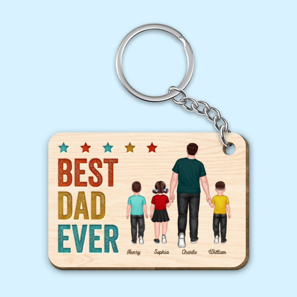 Best Dad Grandpa Ever Walking Man & Kids Personalized Wooden Keychain - Image 4