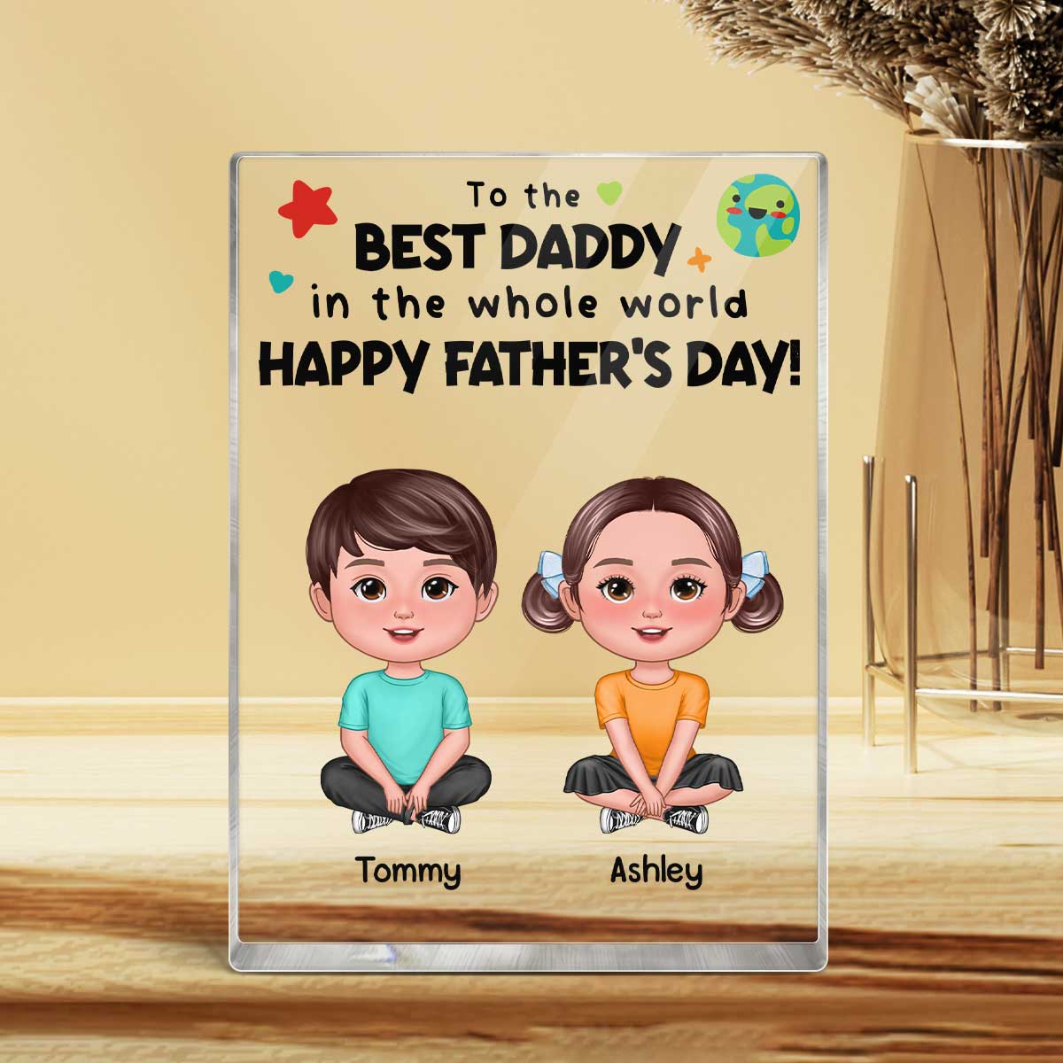 Best Dad Grandpa In The World Father‘s Day Gift Personalized Rectangle Acrylic Block Plaque