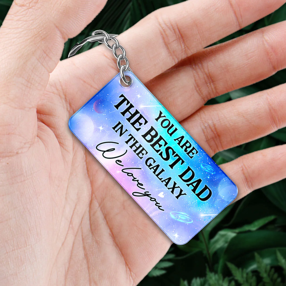 Best Dad In The Galaxy Back View Man Kids Dog Cat Father‘s Day Gift Personalized Wooden Keychain - Image 3