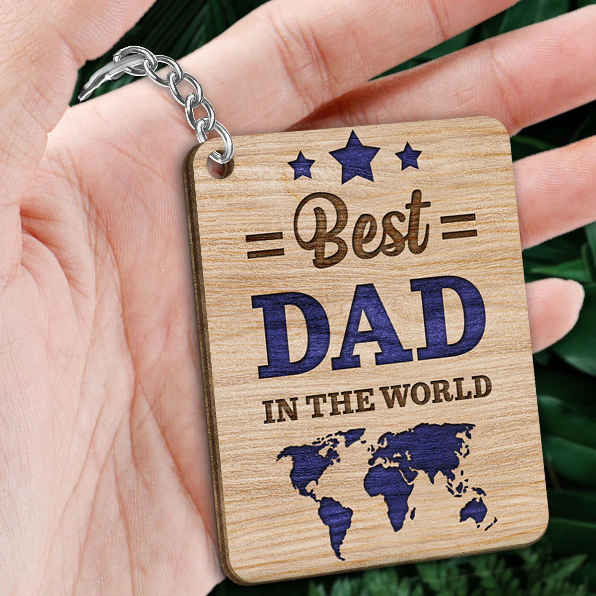 Best Dad In The World Dad And Kids Standing Front View Personalized Wooden Keychain - Image 2
