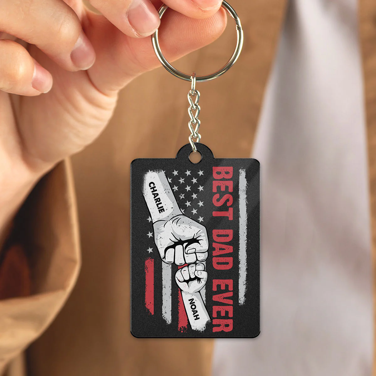 Best Dad Mom Ever Flag Punch Hand Personalized Acrylic Keychain - Image 2
