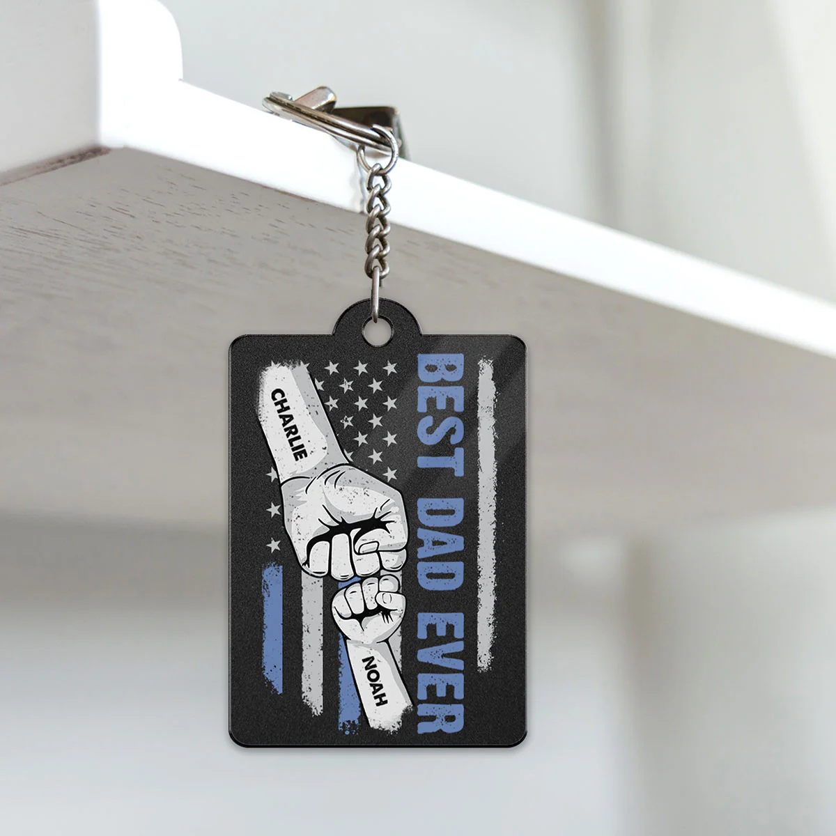 Best Dad Mom Ever Flag Punch Hand Personalized Acrylic Keychain - Image 3
