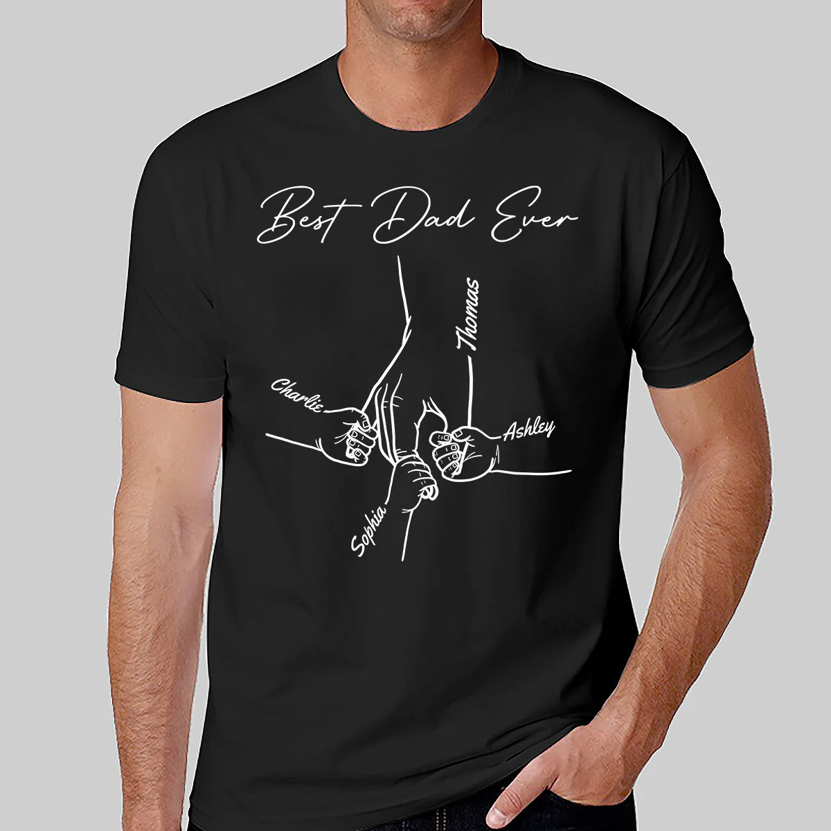 Best Dad Mom Grandma Grandpa Ever Hands Outline Personalized Shirt - Image 2