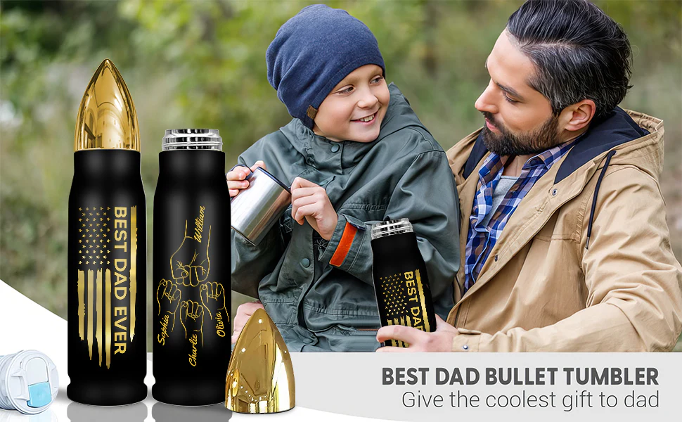 Best Dad Papa Ever Fist Bump Outline Nation Flag For Husband Father Figures Personalized Bullet Tumbler - Image 6