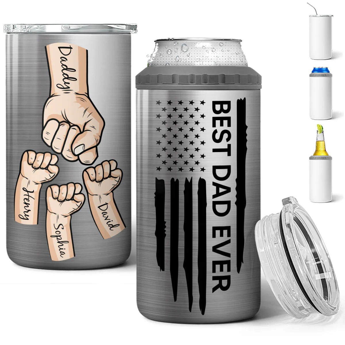 Best Dad Papa Ever Fist Bumps Vector Nation Flag Gift For Husband Father Figures Personalized 4 In 1 Can Cooler - Image 2