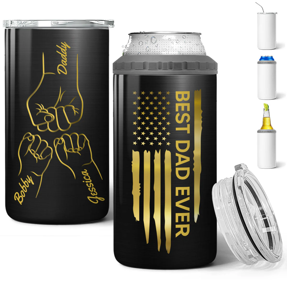 Best Dad Papa Grandpa Ever Fist Bump Outline Nation Flag Father‘s Day Gift For Husband Father Figures Personalized 4 In 1 Can Cooler - Image 2