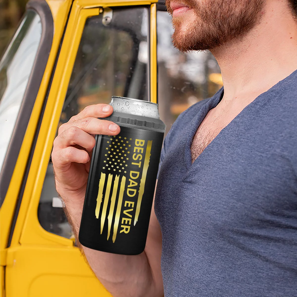 Best Dad Papa Grandpa Ever Fist Bump Outline Nation Flag Father‘s Day Gift For Husband Father Figures Personalized 4 In 1 Can Cooler - Image 6