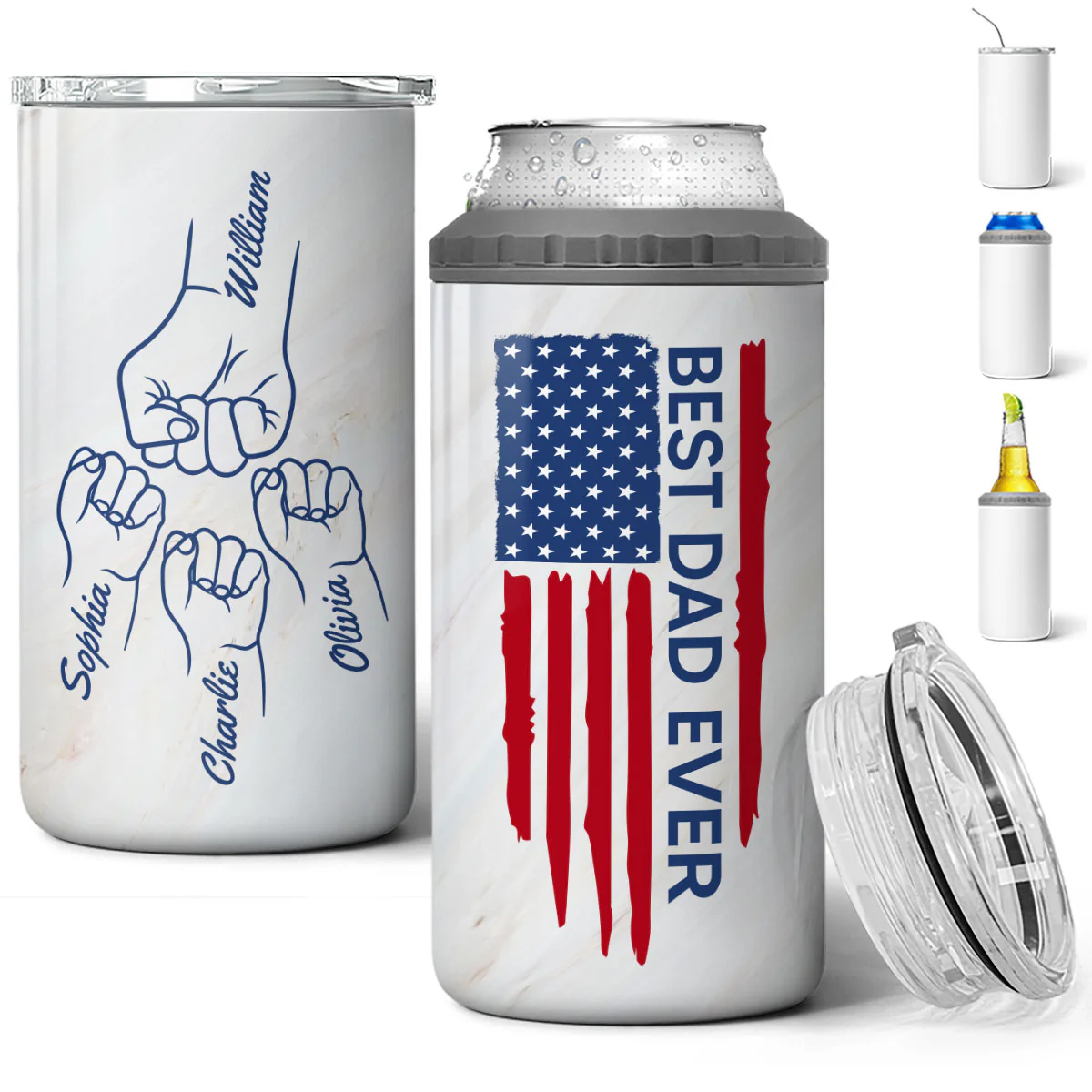 Best Dad Papa Grandpa Ever Fist Bump Outline Nation Flag Gift For Husband Father Figures - Personalized 4-in-1 Can Cooler - Gift For Husband Dad Grandpa - Image 5