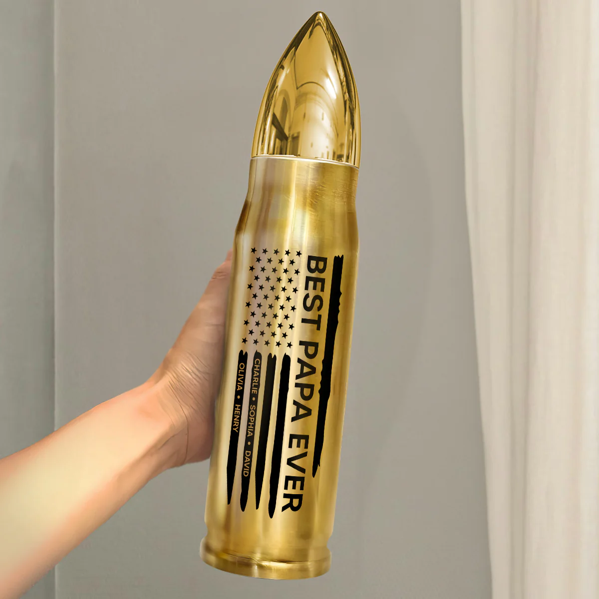 Best Dad Papa Grandpa Ever Kids Names In Nation Flag Personalized Bullet Tumbler - Image 3