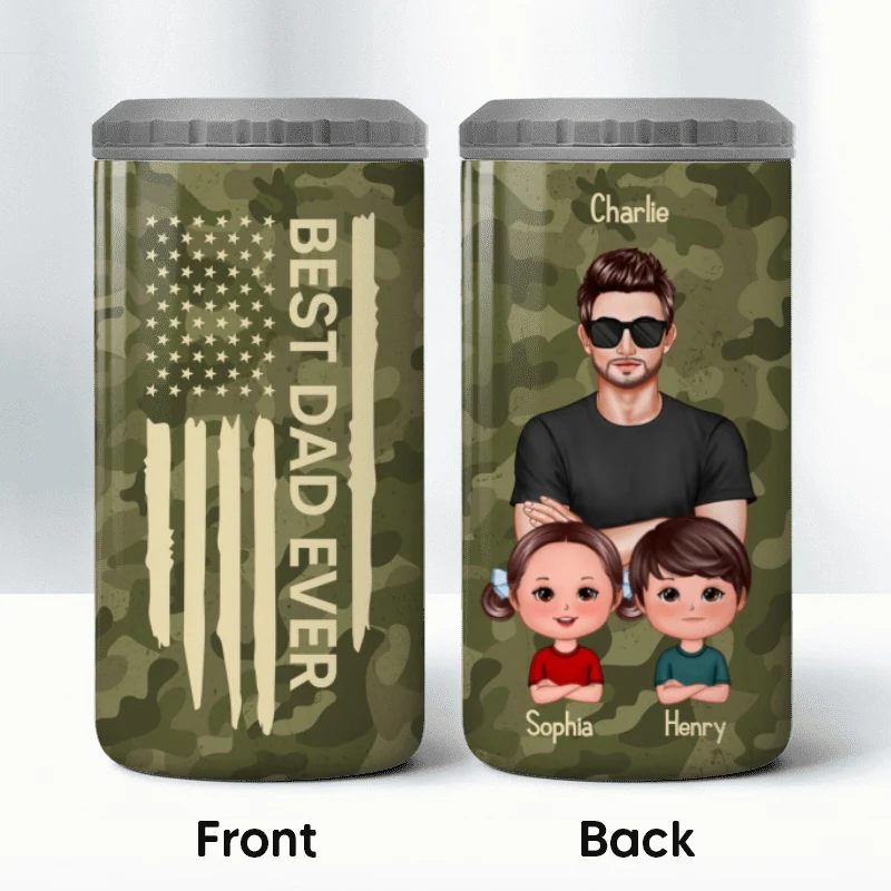 Best Dad Papa Grandpa Ever Man & Kids Nation Flag Father‘s Day Gift For Husband Father Figures Personalized 4 In 1 Can Cooler - Image 11