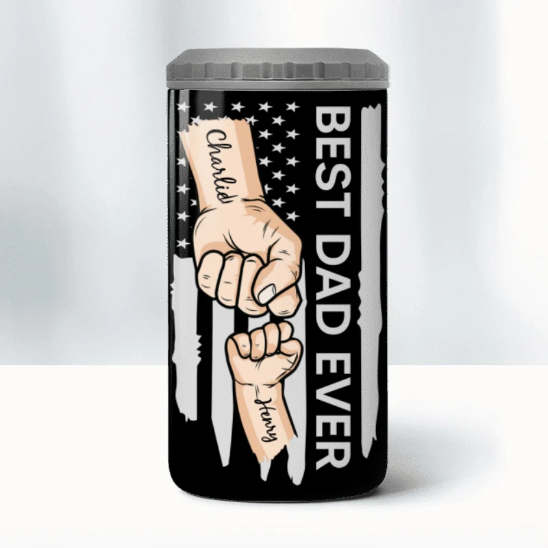 Best Dad Ever Nation Flag Fist Bumps Vector Father‘s Day Gift For Husband Father Figures Personalized 4 In 1 Can Cooler - Image 12