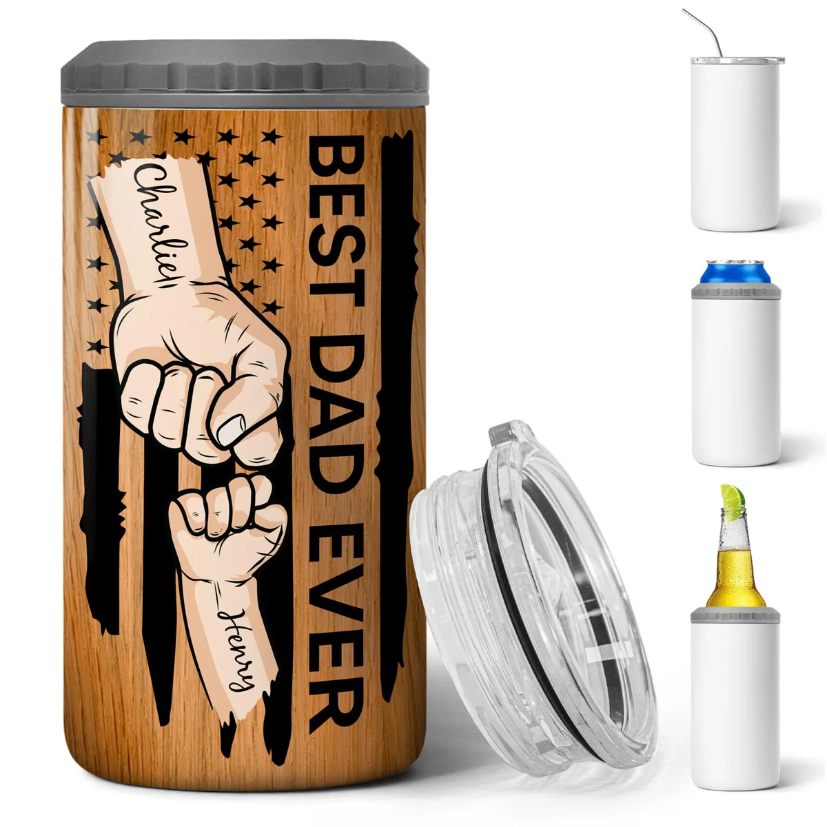 Best Dad Ever Nation Flag Fist Bumps Vector Father‘s Day Gift For Husband Father Figures Personalized 4 In 1 Can Cooler - Image 3