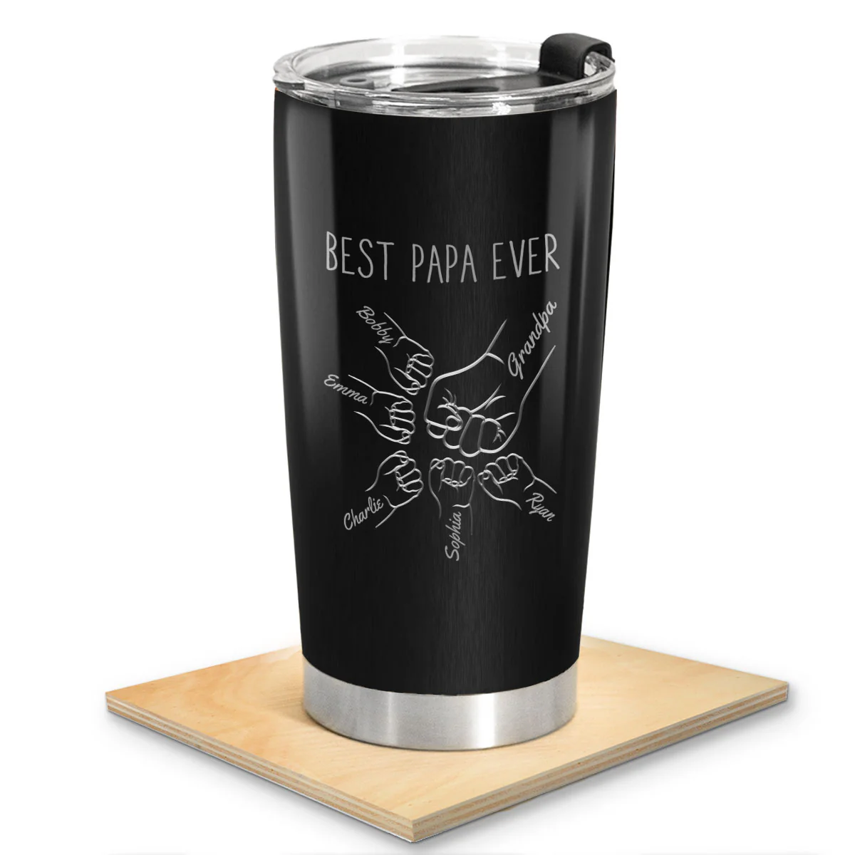 Best Dad Papa Grandpa Fist Bump Outline Metal Personalized Tumbler - Image 2