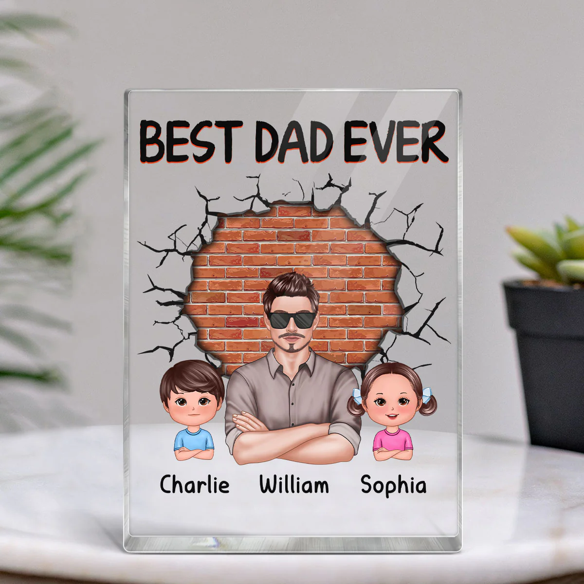 Best Dad Real Man And Kids Brick Personalized Rectangle Acrylic Block Plaque