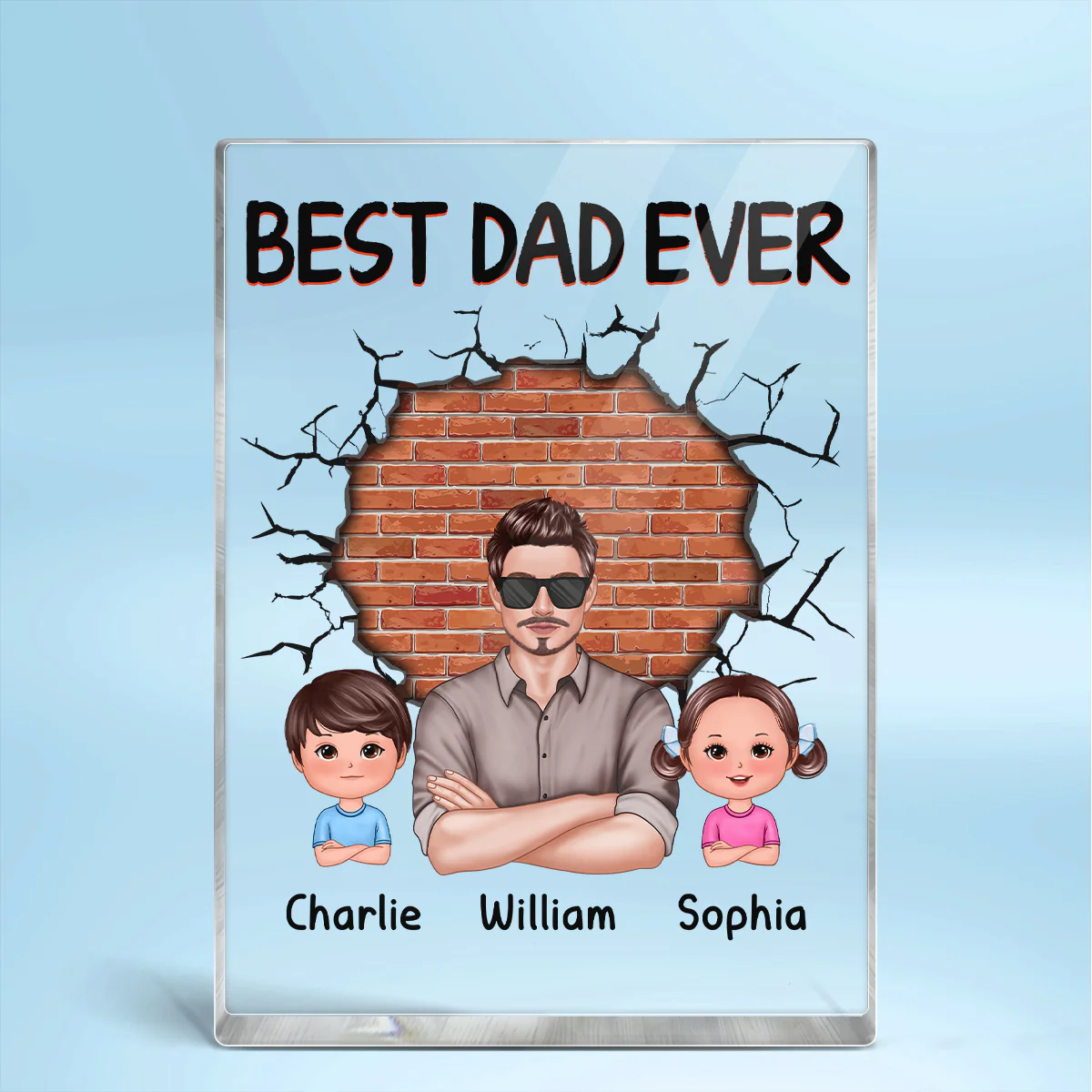 Best Dad Real Man And Kids Brick Personalized Rectangle Acrylic Block Plaque - Image 2