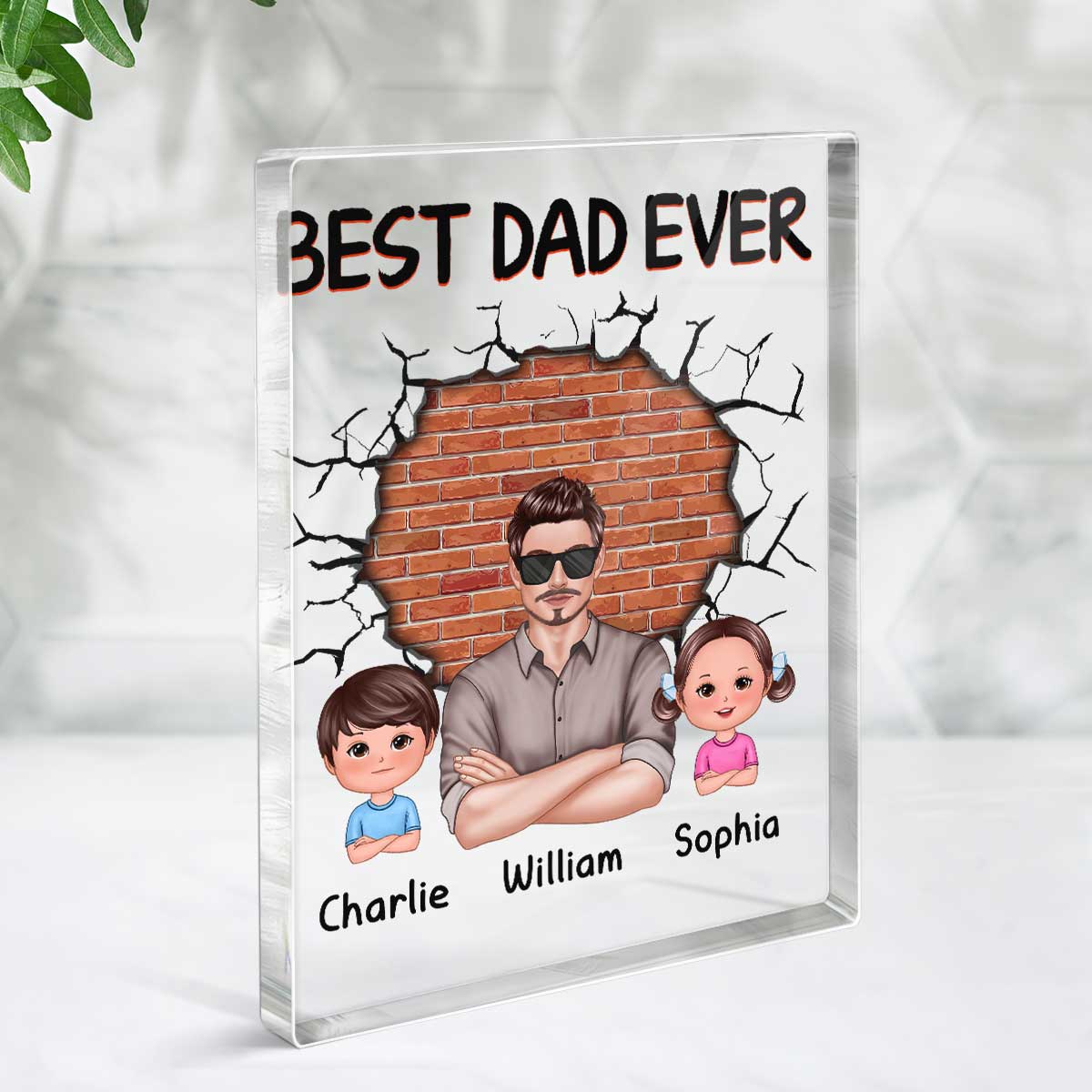 Best Dad Real Man And Kids Brick Personalized Rectangle Acrylic Block Plaque - Image 3