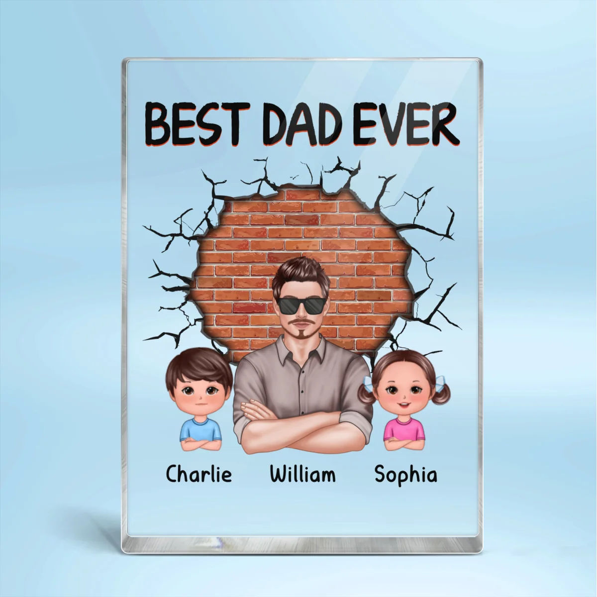 Best Dad Real Man And Kids Brick Personalized Rectangle Acrylic Block Plaque - Image 4