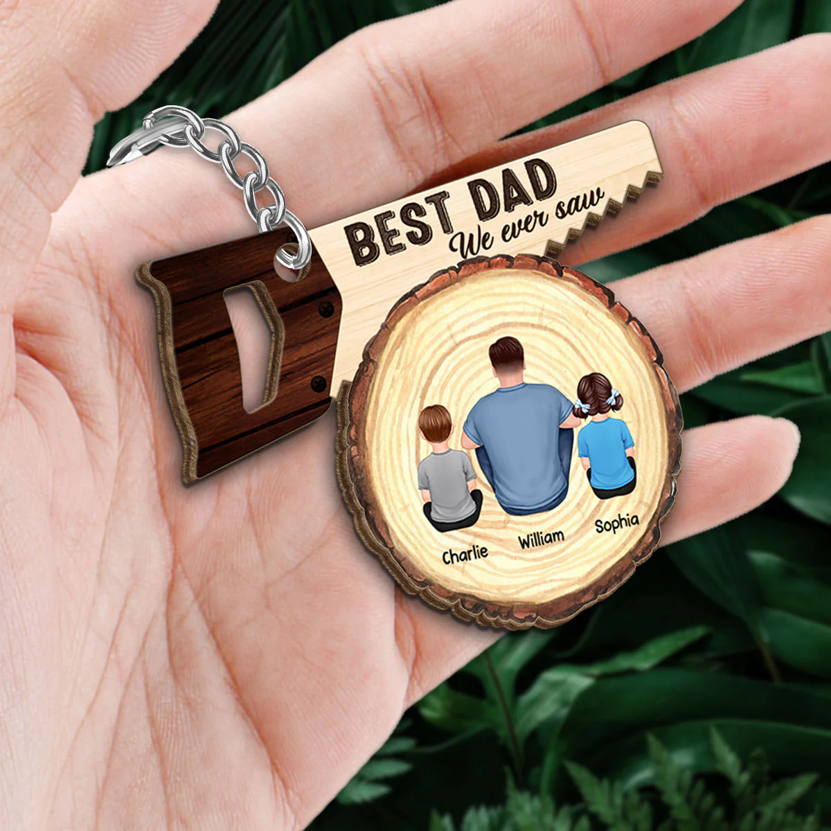 Best Dad We Ever Saw Personalized Wooden Keychain - Image 2