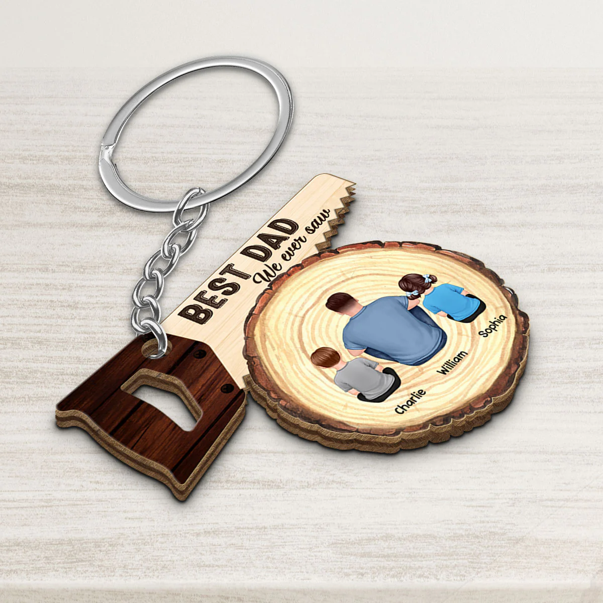 Best Dad We Ever Saw Personalized Wooden Keychain - Image 3