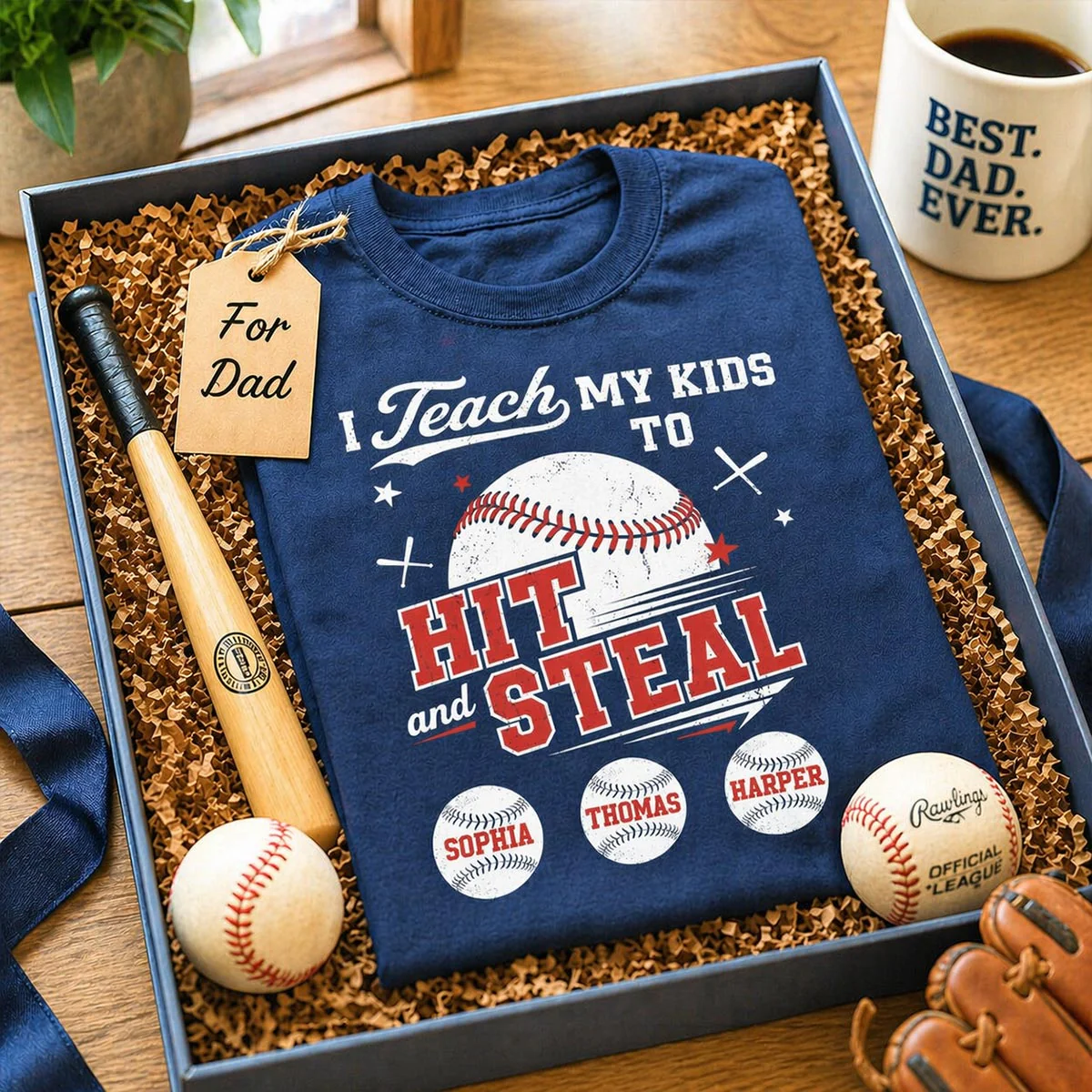 Best Dads Teach Kids To Hit & Steal - Personalized Shirt - Father's Day Gift For Baseball Dad, Husband - Image 2
