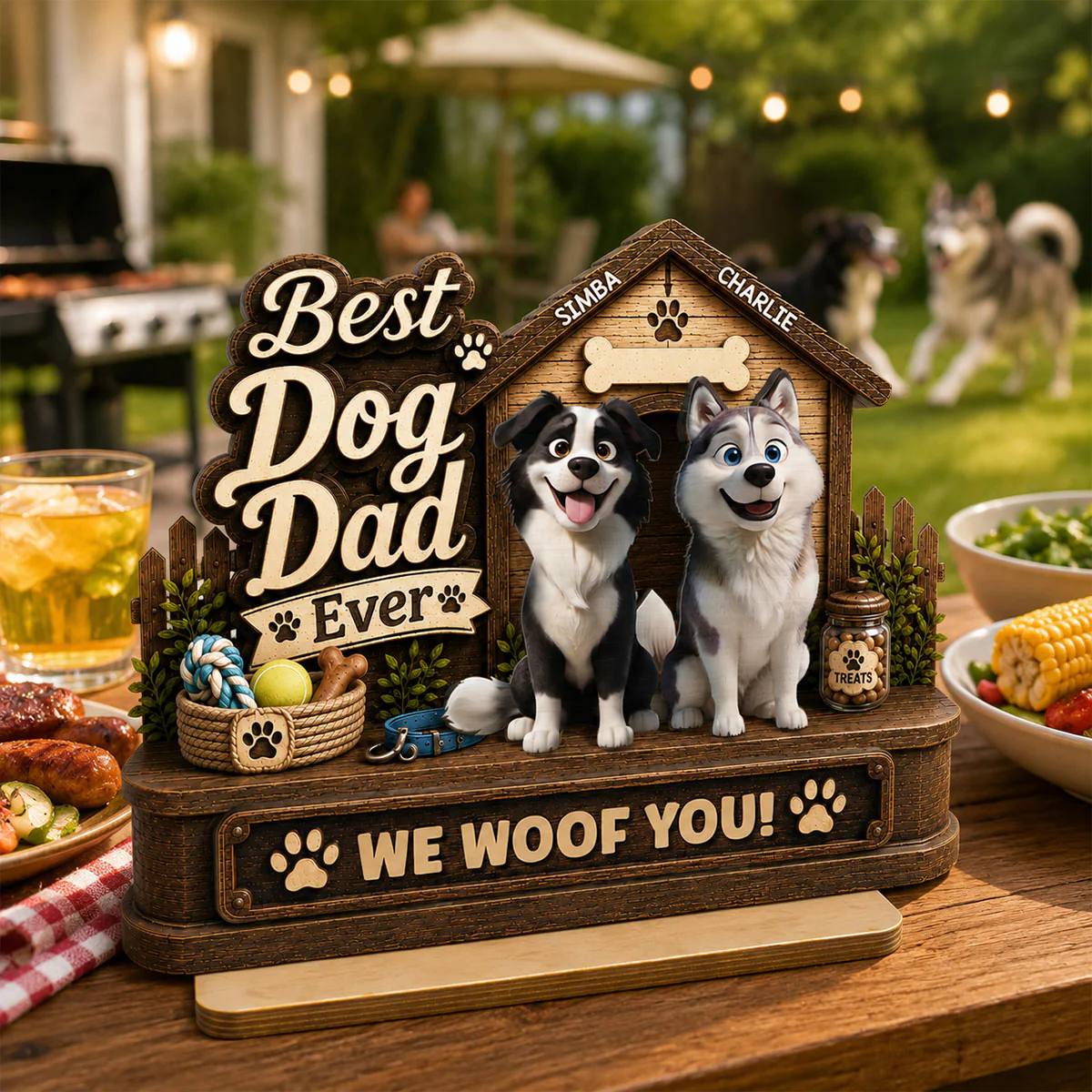 Best Dog Dad Ever Cute Dogs 2D Flat - Personalized 2-Layered Wooden Plaque -  Gift For Dog Dad - Image 10