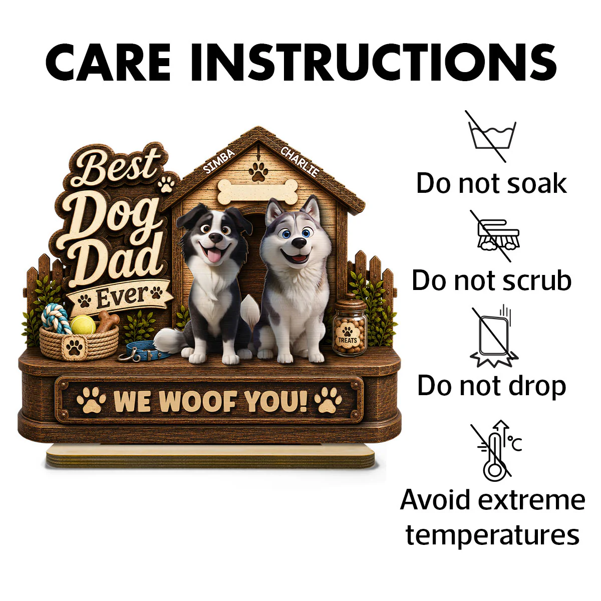 Best Dog Dad Ever Cute Dogs 2D Flat - Personalized 2-Layered Wooden Plaque -  Gift For Dog Dad - Image 8