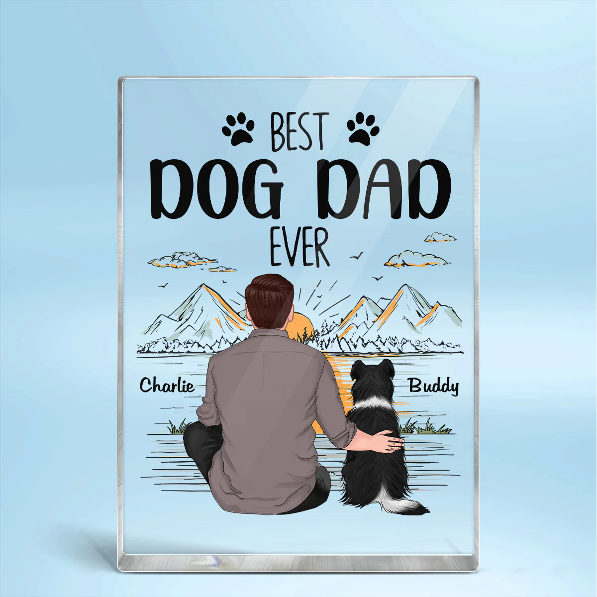 Best Dog Dad Ever Mountain Sketch Personalized Rectangle Acrylic Block Plaque - Image 2