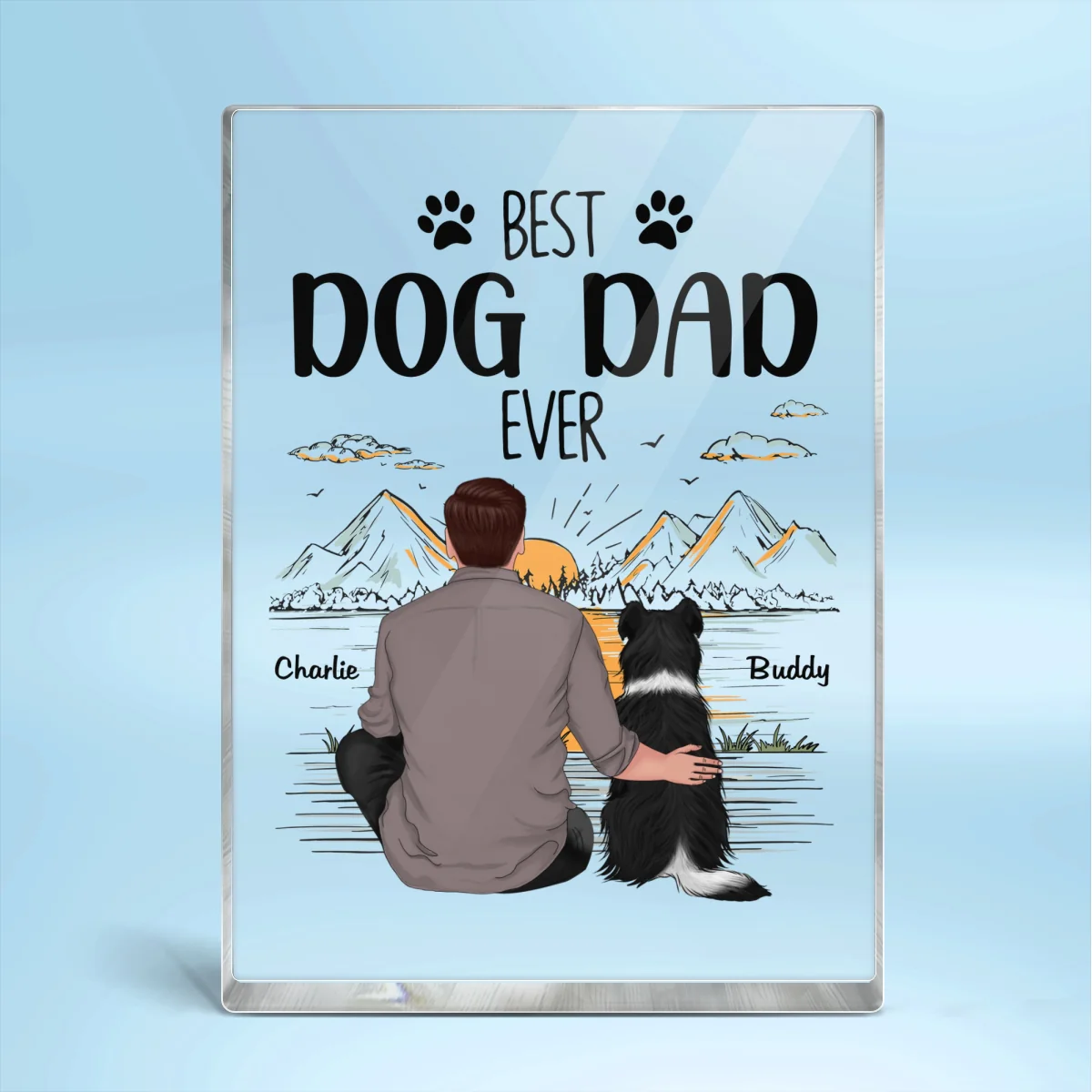 Best Dog Dad Ever Mountain Sketch Personalized Rectangle Acrylic Block Plaque - Image 4