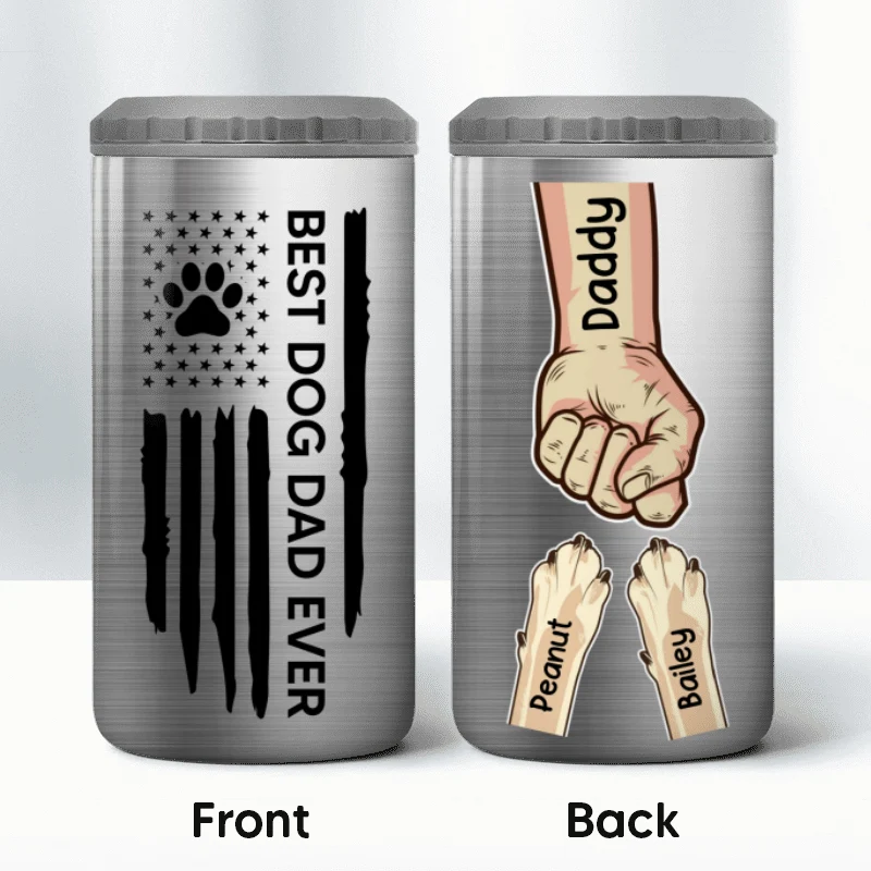 Best Dog Dad Ever Nation Flag Fist Bump And Paws Personalized 4 In 1 Can Cooler - Image 11