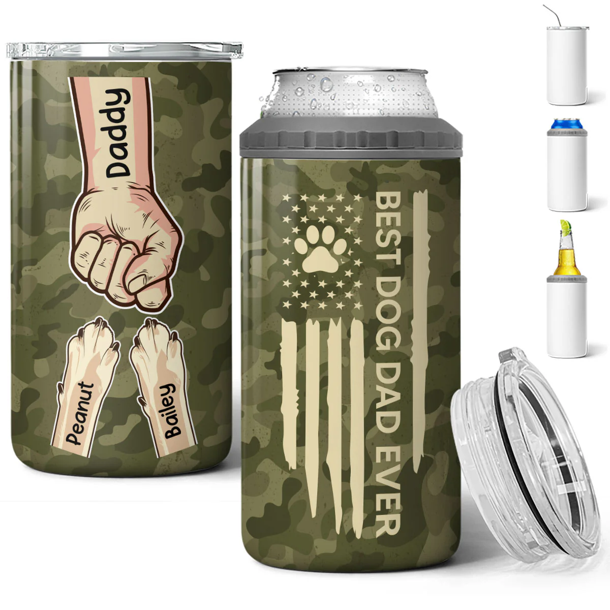 Best Dog Dad Ever Nation Flag Fist Bump And Paws Personalized 4 In 1 Can Cooler - Image 2
