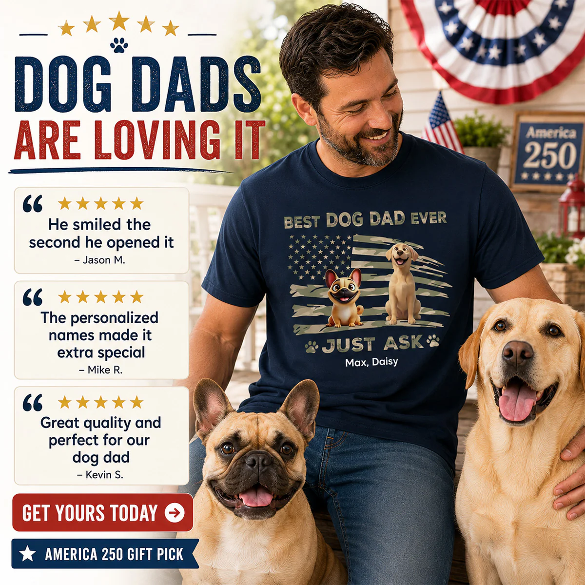 Best Dog Dad Ever Nation Flag - Personalized Shirt - Father's Day Gift For Dog Dad, Patriotic 4th Of July Gift, USA 250th Anniversary - Image 8