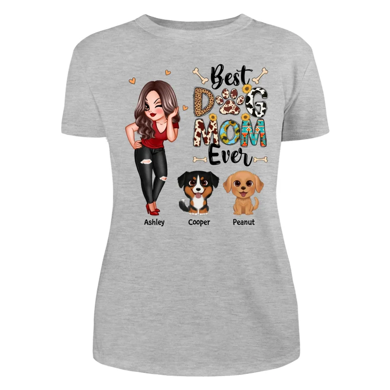 Best Dog Mom Ever Multi Pattern Pretty Girl & Cute Cartoon Sitting Dog Personalized Shirt - Image 10