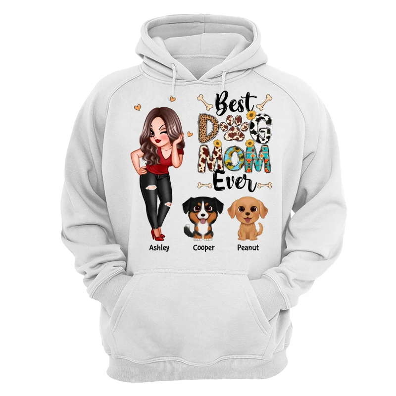 Best Dog Mom Ever Multi Pattern Pretty Girl & Cute Cartoon Sitting Dog Personalized Shirt - Image 13