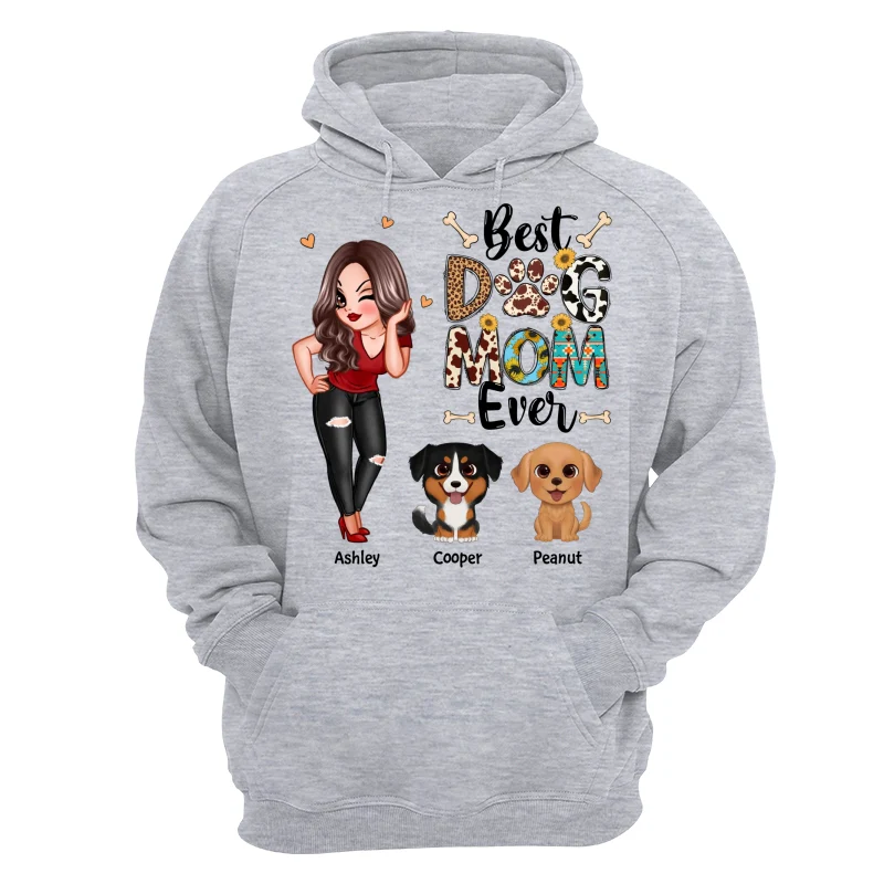 Best Dog Mom Ever Multi Pattern Pretty Girl & Cute Cartoon Sitting Dog Personalized Shirt - Image 14