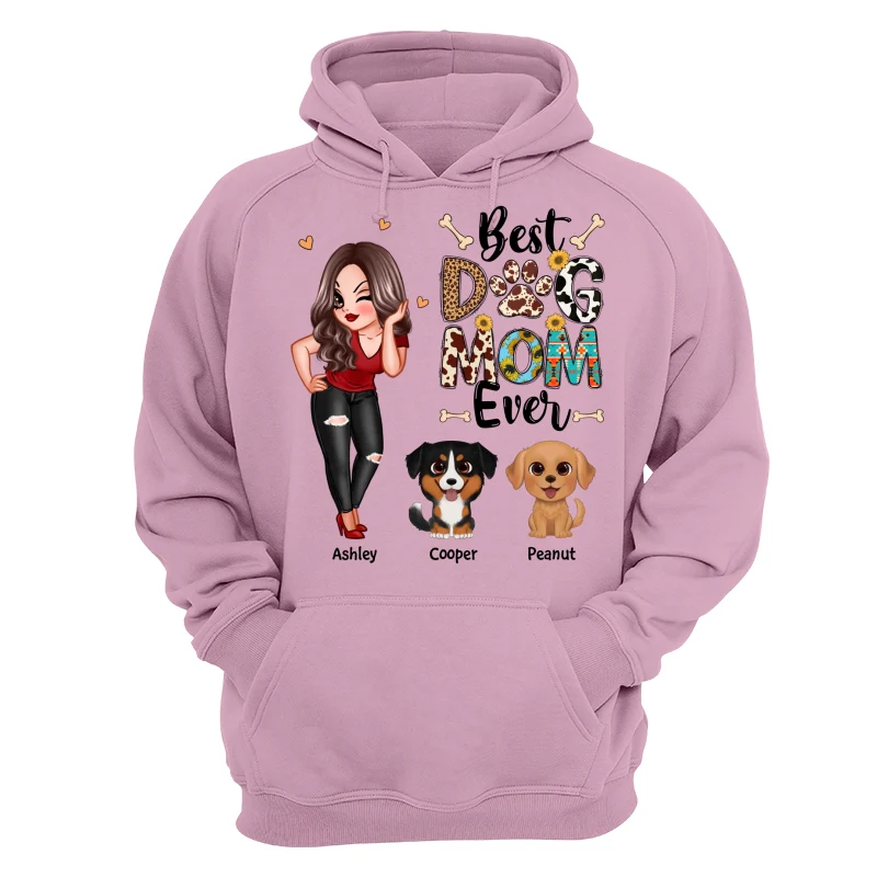 Best Dog Mom Ever Multi Pattern Pretty Girl & Cute Cartoon Sitting Dog Personalized Shirt - Image 15