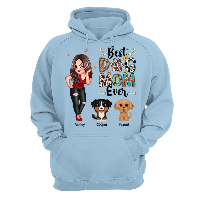 Best Dog Mom Ever Multi Pattern Pretty Girl & Cute Cartoon Sitting Dog Personalized Shirt - Image 16