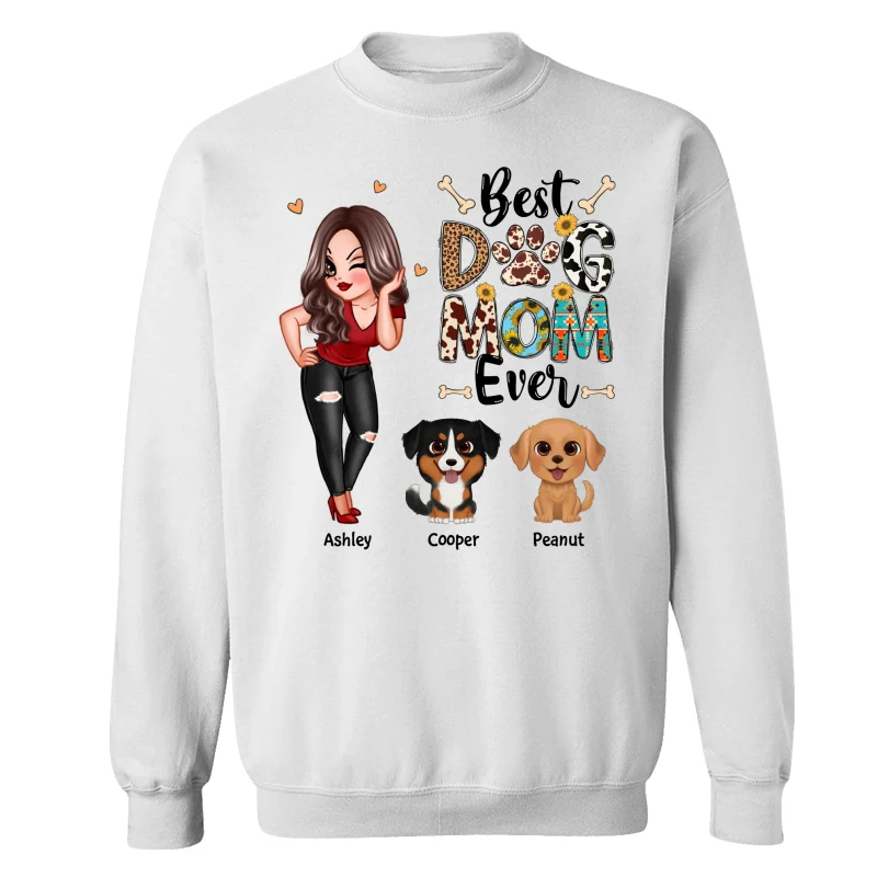Best Dog Mom Ever Multi Pattern Pretty Girl & Cute Cartoon Sitting Dog Personalized Shirt - Image 17