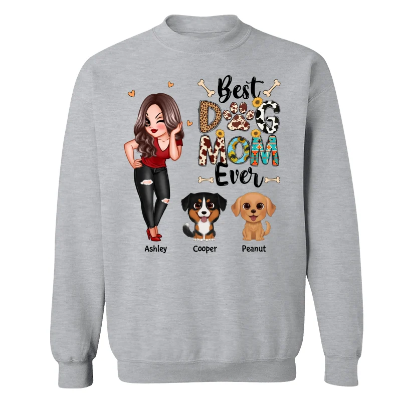 Best Dog Mom Ever Multi Pattern Pretty Girl & Cute Cartoon Sitting Dog Personalized Shirt - Image 18