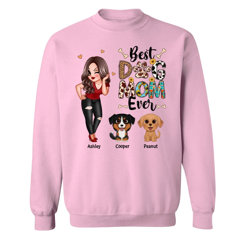 Best Dog Mom Ever Multi Pattern Pretty Girl & Cute Cartoon Sitting Dog Personalized Shirt - Image 19