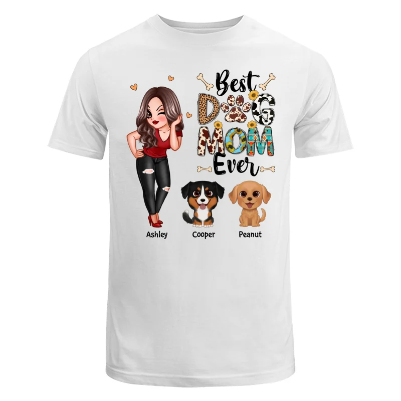 Best Dog Mom Ever Multi Pattern Pretty Girl & Cute Cartoon Sitting Dog Personalized Shirt - Image 5