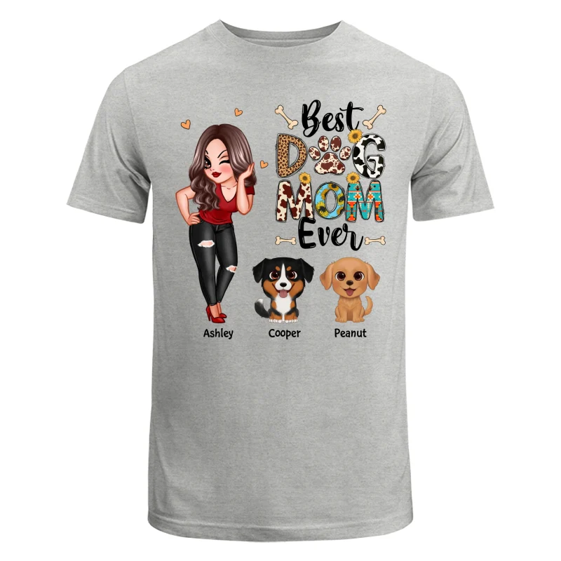 Best Dog Mom Ever Multi Pattern Pretty Girl & Cute Cartoon Sitting Dog Personalized Shirt - Image 6