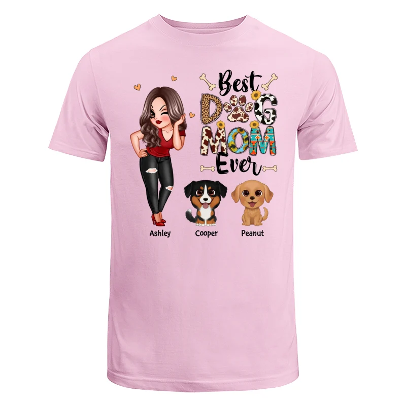 Best Dog Mom Ever Multi Pattern Pretty Girl & Cute Cartoon Sitting Dog Personalized Shirt - Image 7