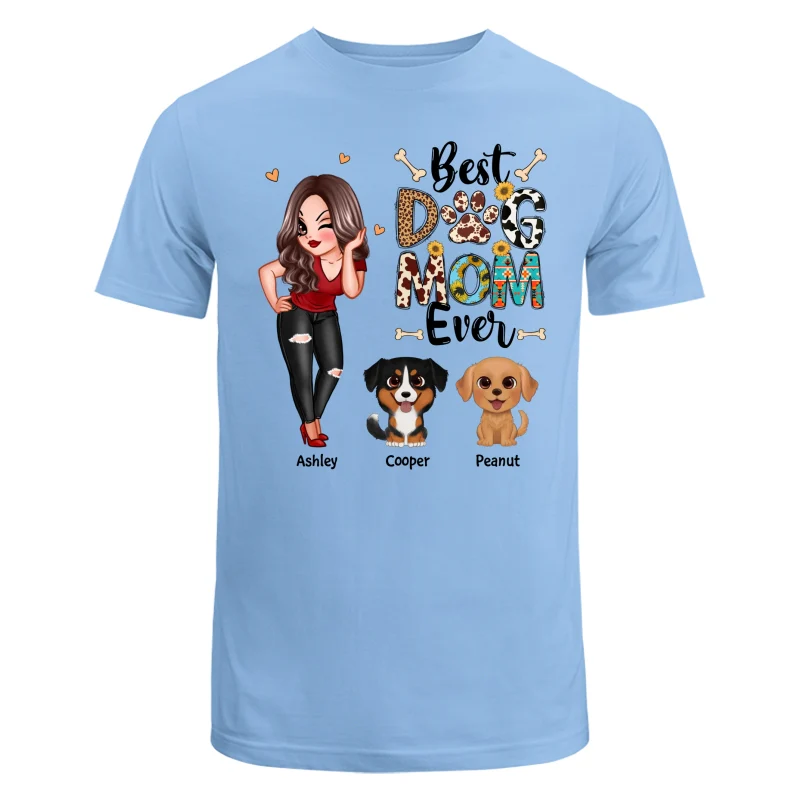 Best Dog Mom Ever Multi Pattern Pretty Girl & Cute Cartoon Sitting Dog Personalized Shirt - Image 8