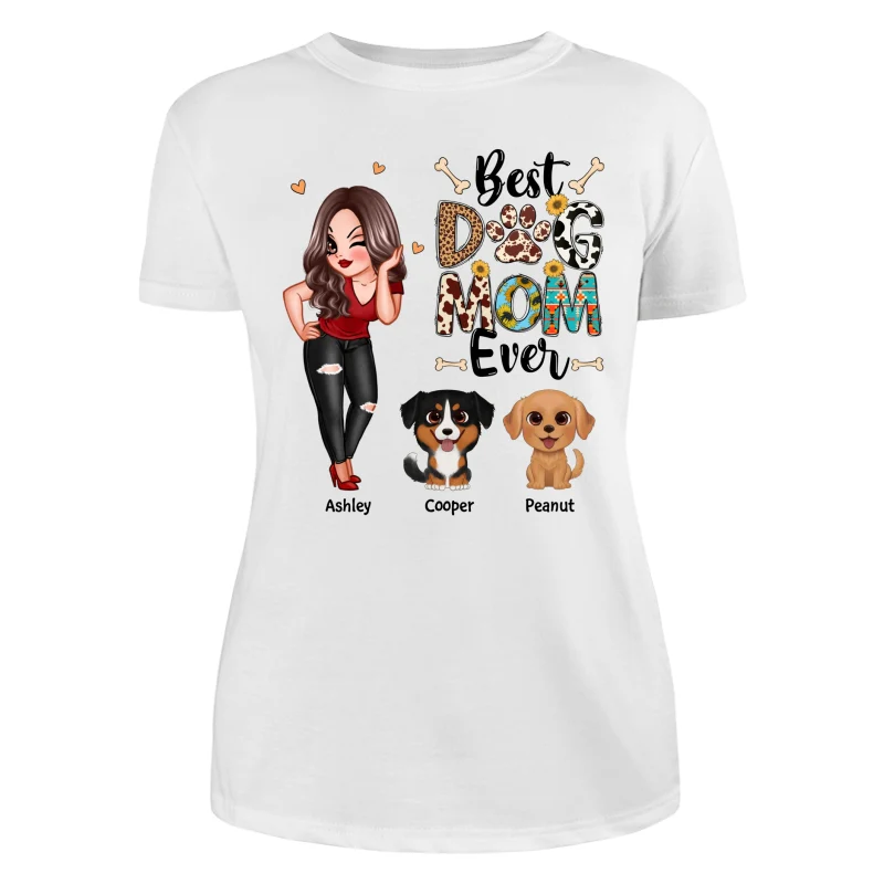 Best Dog Mom Ever Multi Pattern Pretty Girl & Cute Cartoon Sitting Dog Personalized Shirt - Image 9