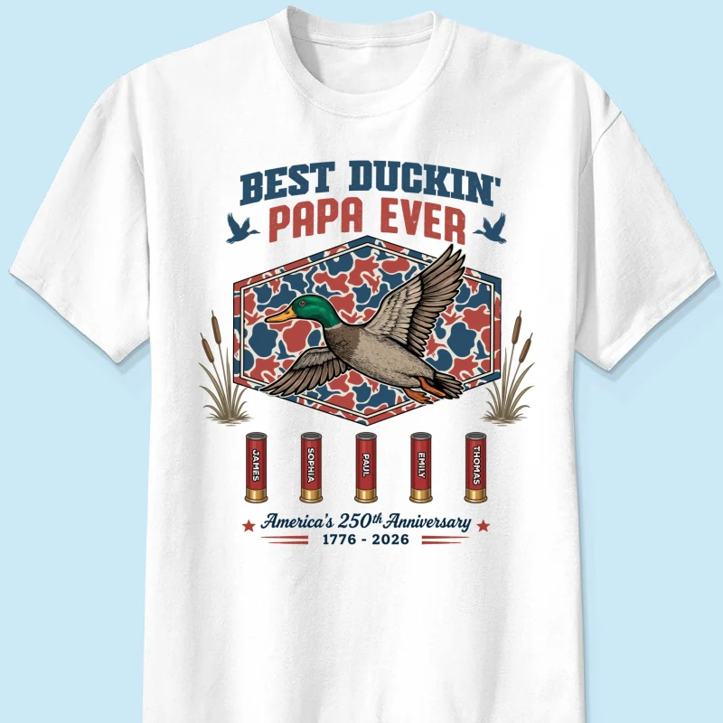 Best Duckin' Dad Grandpa Custom Kid Names - Personalized Shirt - American 250th Anniversary Gift For Patriotics Duck Hunting - Image 12